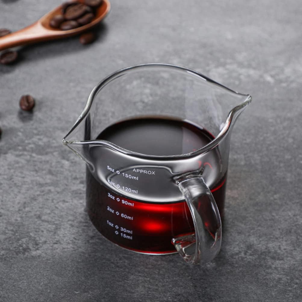 2Pcs Double Spout Measuring Cup Espresso Shot Glass Coffee Milk Creamer Sauce Pitcher Small Coffee Mug with Scales for Milk Coffee 150+75ML Cups (As Shown)