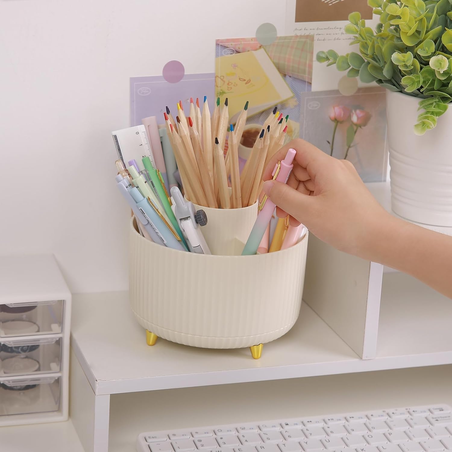 Organizzatore Scrivania Organizer da Scrivania Portapenne A Doppio Scopo per per Penne con 5 Slot per Articoli Artistici Ufficio(C)