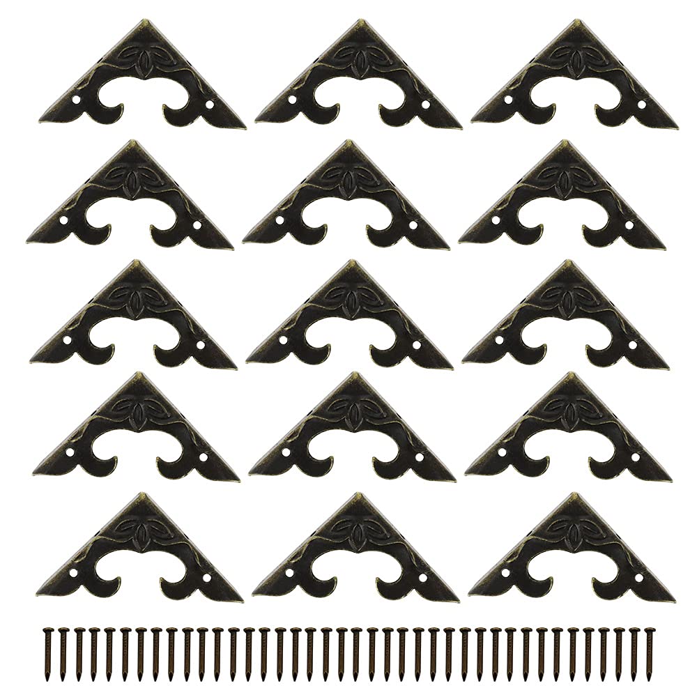 LongZYU 50pcs Box Corner Protectors-Retro Triangle Decorative Box Corner Protector-Comes Comes with Small Nails Less Than 1cm-Better Fastening Chairs Cabinet Corner Protectors Edge Protection