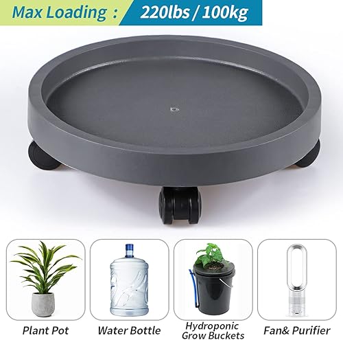 Miniatura 4 de Skelang Paquete de 2 bandejas para plantas de 12.5 pulgadas, platillo para macetas con ruedas, plataforma rodante para plantas de interior y