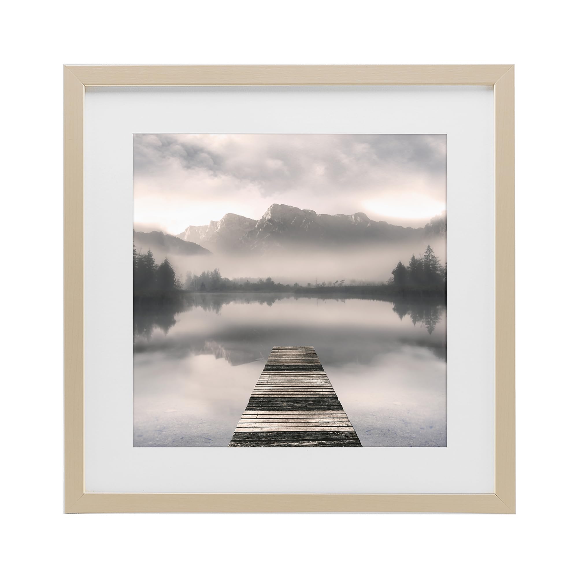 Stupell Industries Harvest Pine (Textured) 'Calm Reflective Waters & Mountains'| Framed Print Under Glass