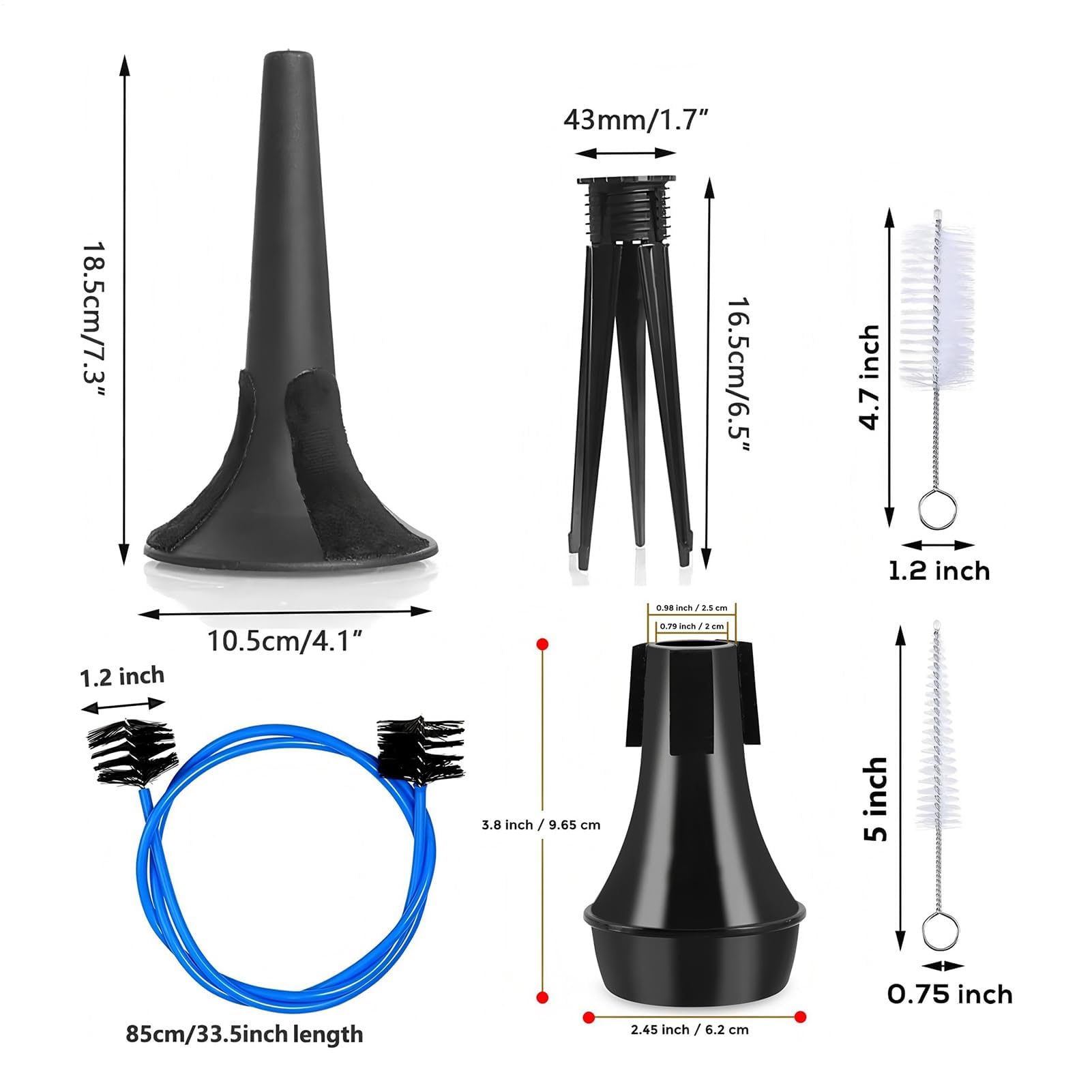 Kit de mantenimiento de trompeta, herramientas de limpieza de 7 piezas para músicos, juego esencial de cuidado de trompeta para profesionales, estudiantes y entusiastas