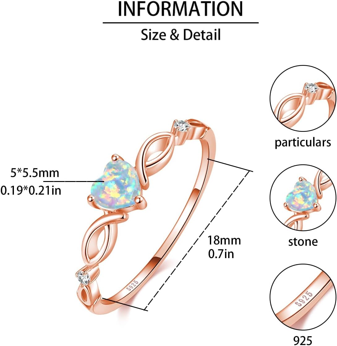 925 Sterling Silver Heart Opal Ring Engagement Promise Ring for Women Mother's Day Jewelry Gift (9, White Opal-Rose Gold) - Image 5