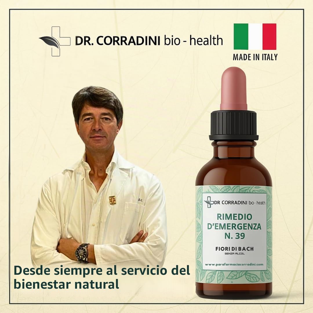 Dr. Corradini - Flores de Bach Rescue Remedy - Preparado de floriterapia sin alcohol 50 ml - Gotas naturales - Remedio de emergencia para equilibrio emocional - Made in Italy