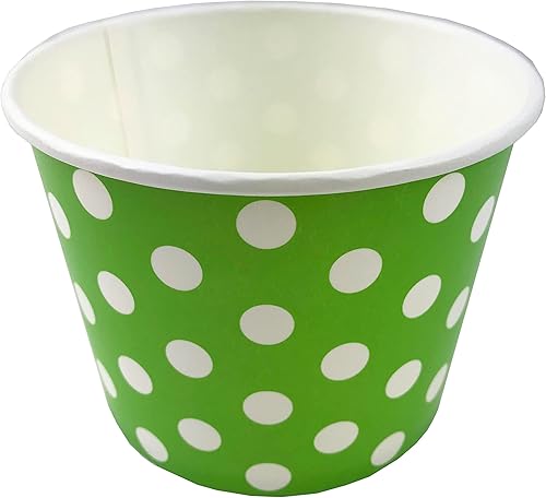 Miniatura 3 de MMvolesy Copas de helado de papel verde de 16 onzas, tazas de postre desechables de papel a lunares, cuencos de helado para alimentos fríos o