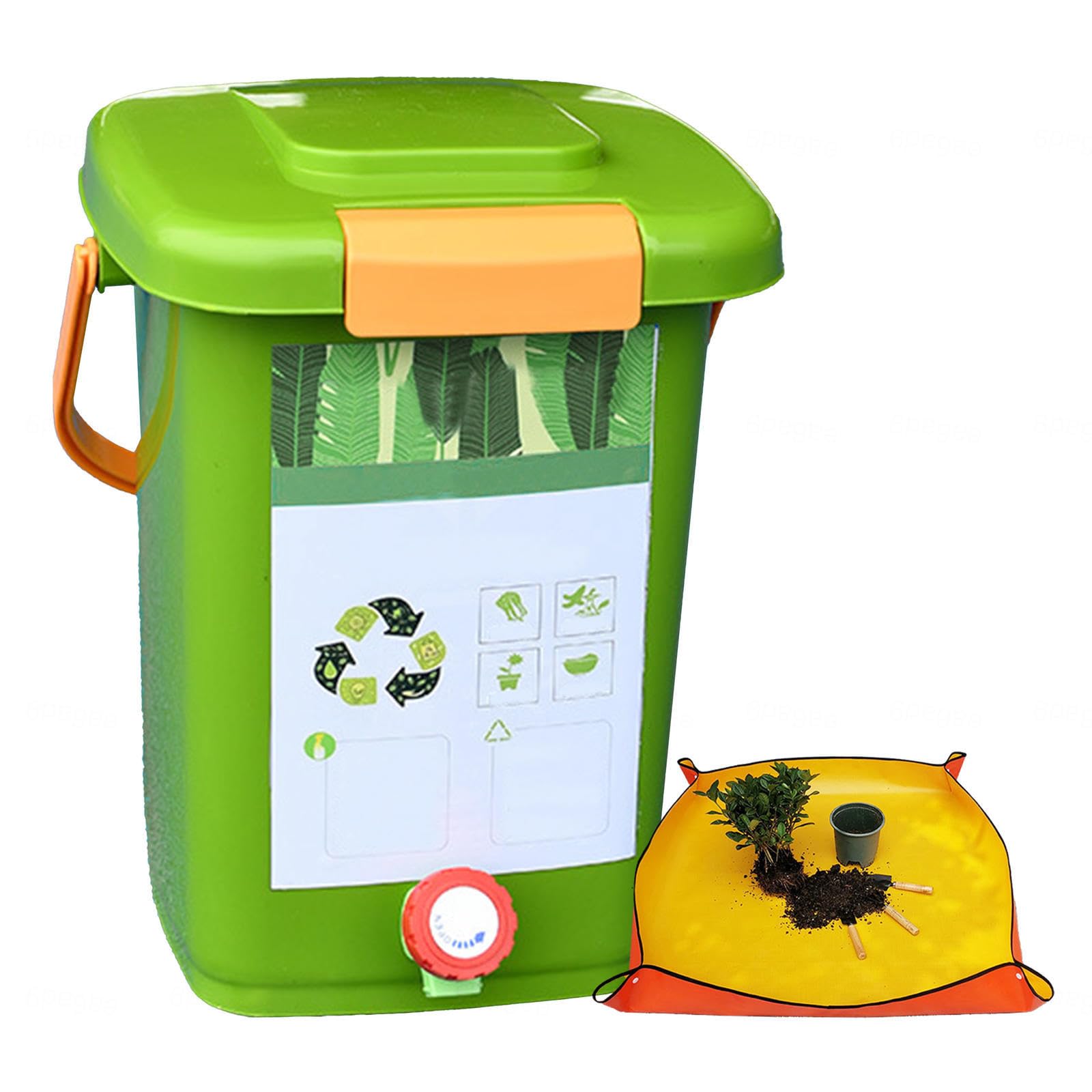 Compostera con Grifo Compostera Domestica Recoger Líquido De Abono Cubos Reciclaje Cocina,Style3(15L)-2Set