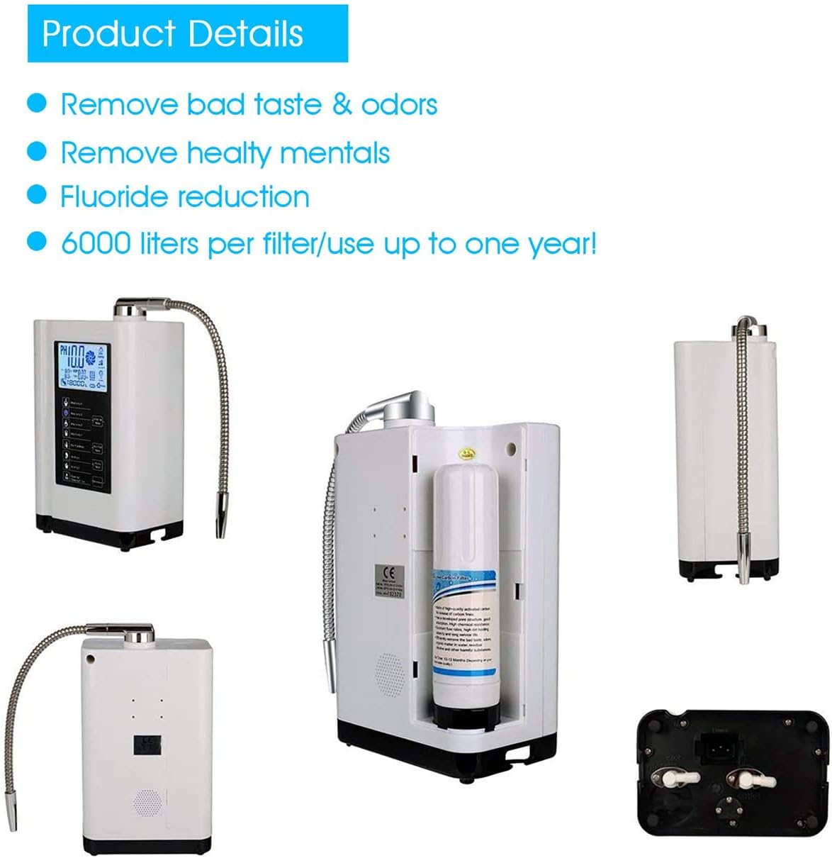 Wter Ionizer and Alkaline Water Machine AG7.0,Home Water Filtration System, Produces PH 3.5-10.5 Alkaline Water, up to -570mV ORP (White)
