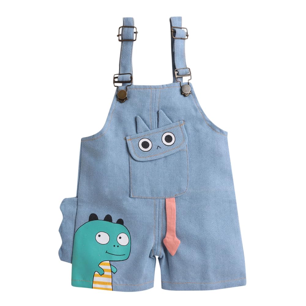 Hopscotch Cotton Blend Boys Animal Printed T-Shirt Dungaree Set In Blue Color For Ages 2-3 Years 4