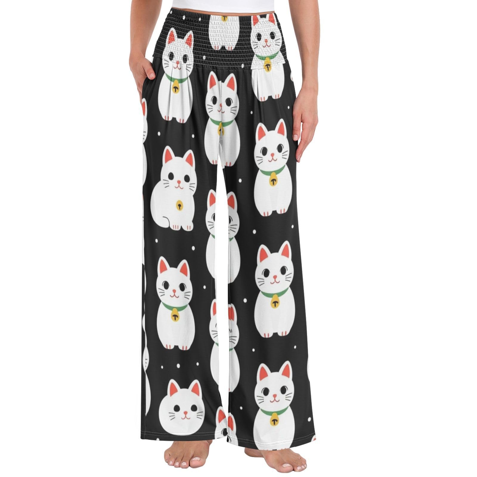 Feline Flurry - Pantalones palazzos para mujer, resistentes a las arrugas, pantalones casuales de viaje