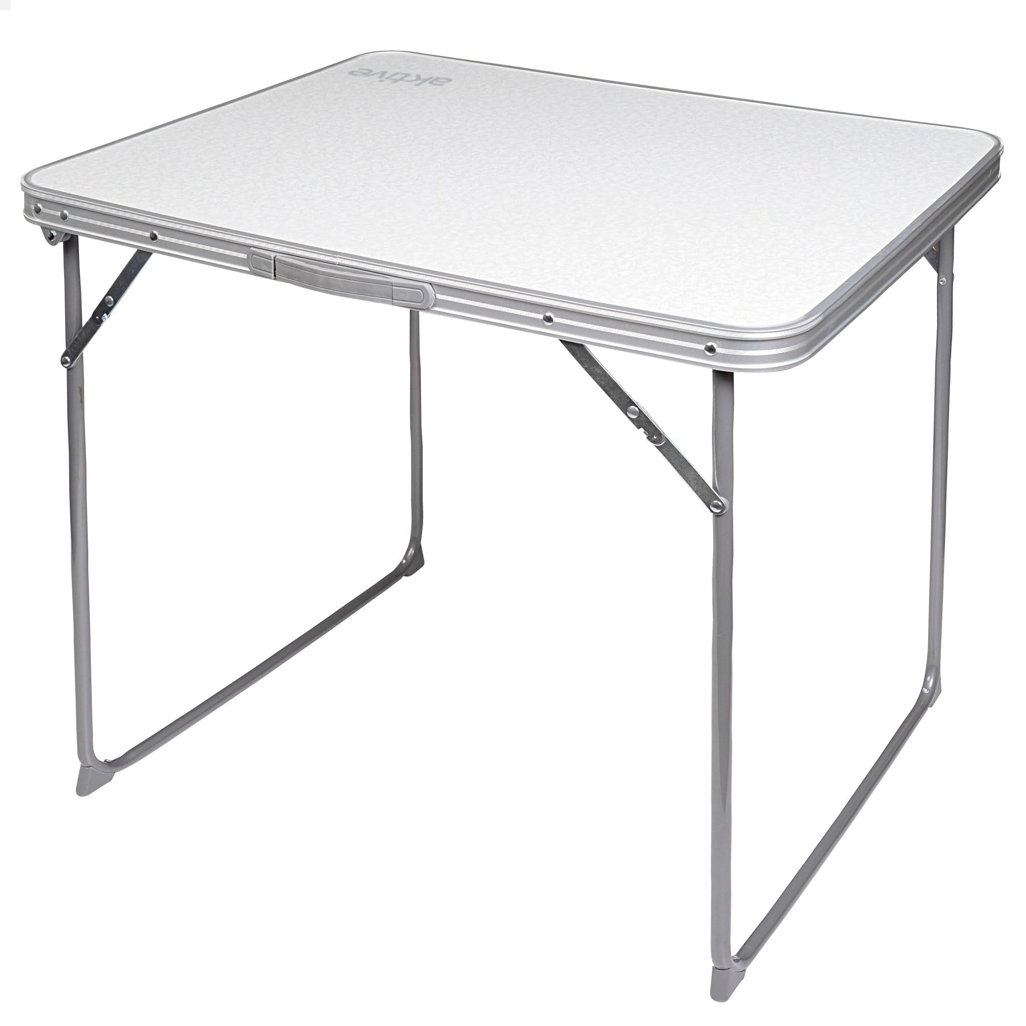 AKTIVE Table de Camping Pliante, Table Légère, Pieds Pliants, 80X60X70 cm, Bois MDF, Cadre en Acier, Blanc, Poignée de Transport, Camping