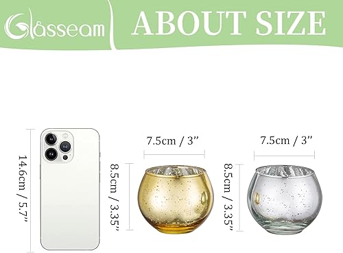 Miniatura 5 de Glasseam Jarrones plateados para centros de mesa, juego de 6 jarrones redondos de vidrio, jarrón pequeño de mercurio para flores, jarrones modernos