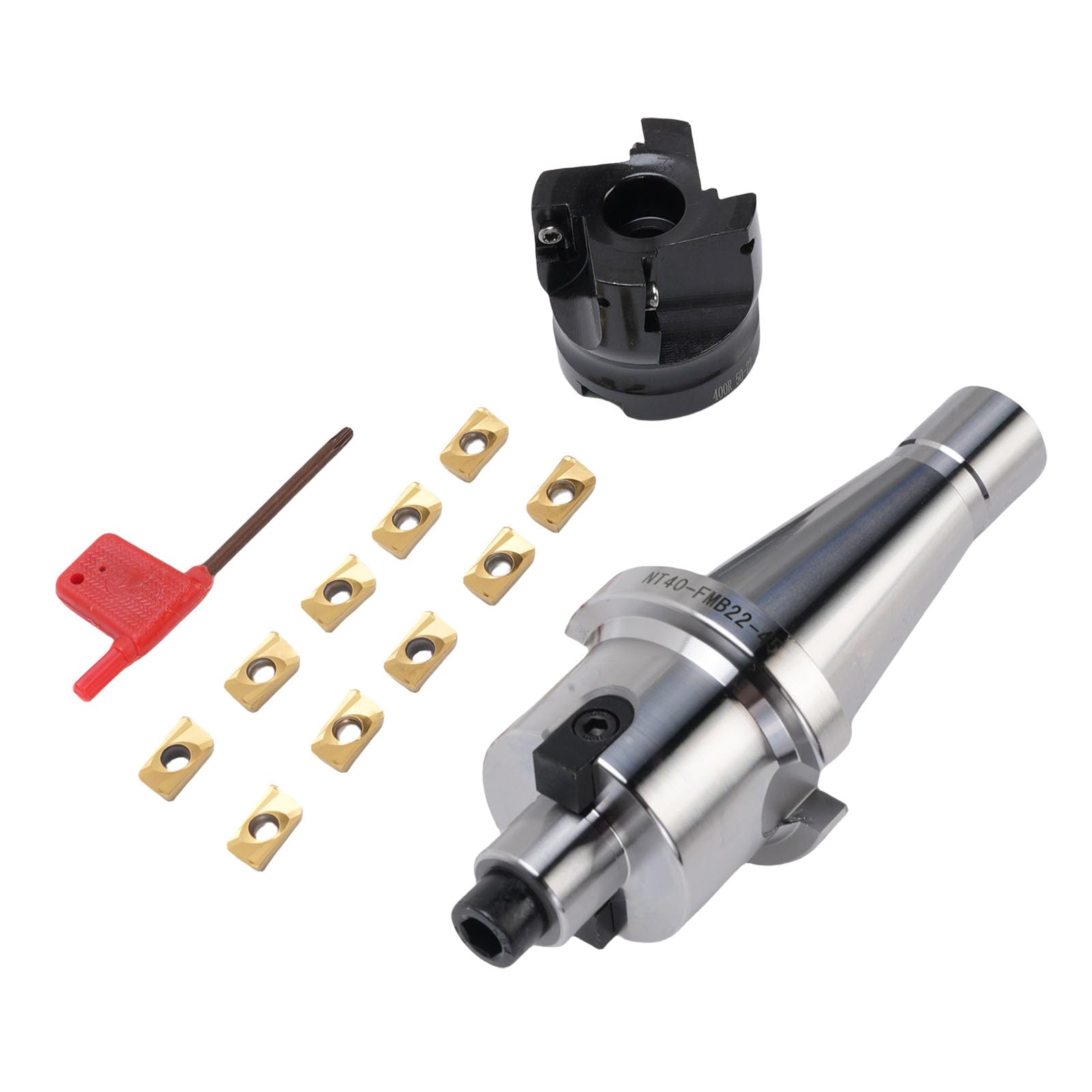 Frez wymienny CNC i 10 sztuk płytek węglikowych APMT1604 - NT40 FMB22 Zestaw uchwytów do szybkiego frezu czołowego czołowego, kompatybilny z frezarkami CNC i wytaczarkami