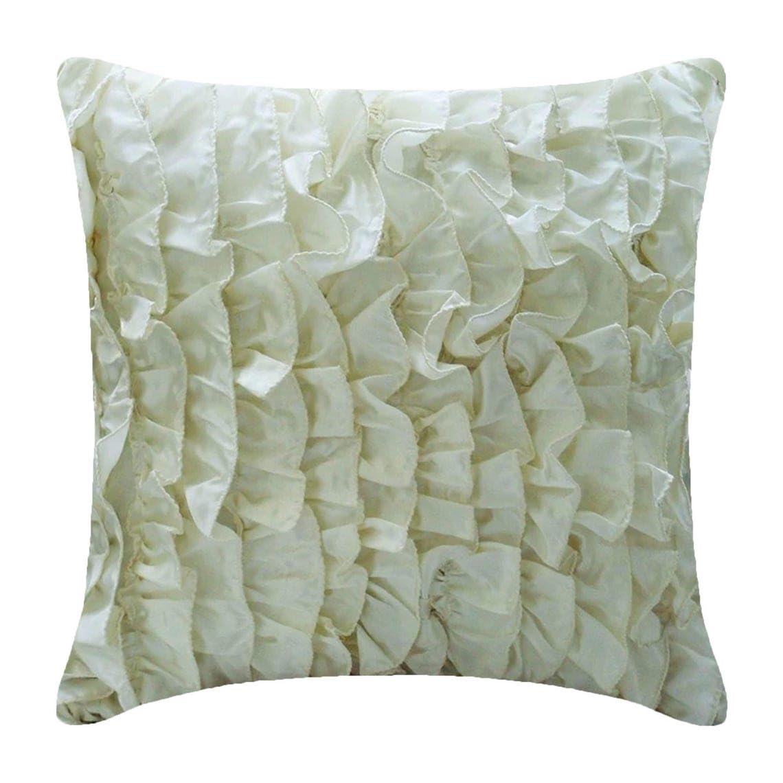 The HomeCentric Ivory Cushion Cover, Vintage Style Ruffles Shabby Chic Cushion Cover, 35x35 cm (14x14 inch) Cushion Cover Decorative, Satin Cushion Cover, Solid Victorian Cushion - Vintage โ image 1