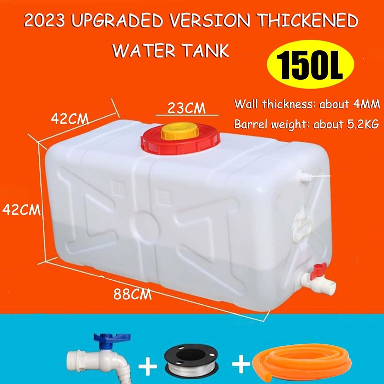 Zewnętrzny Gruby Plastikowy Zbiornik Na Wodę Klasy Spożywczej Pojemniki Przechowywania Wody Kranem Budownictwo Rolnicze Podlewanie Camping Turystyka Przechowywanie Wody(150L)
