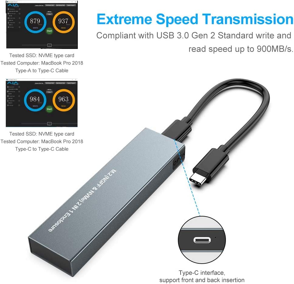 Caja externa para SSD M.2 NVME SATA aluminio USB 3.2 Gen 2 miniatura 2