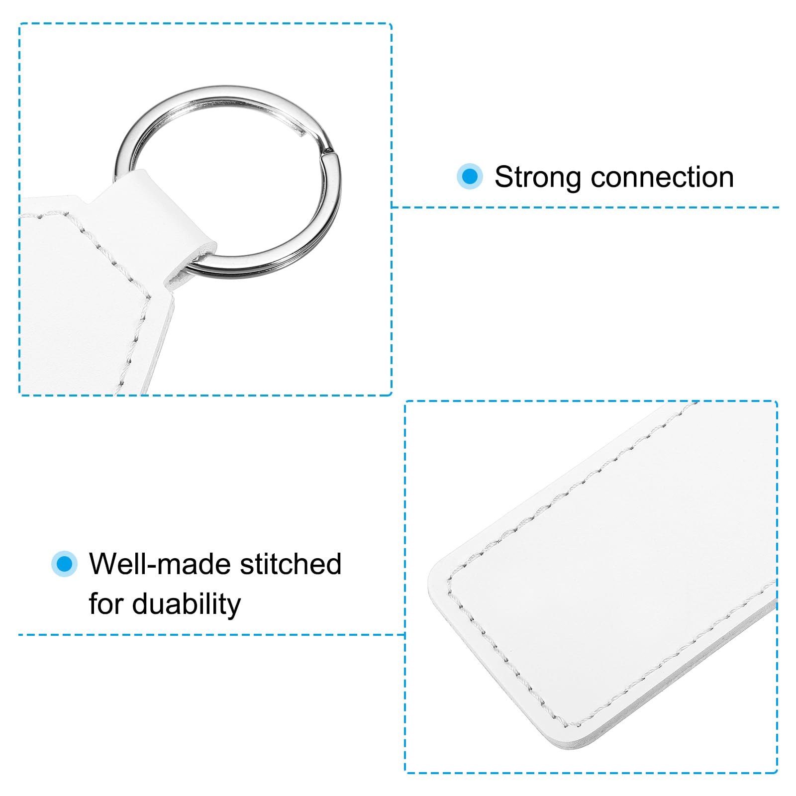 PATIKIL Sublimation Keychain Blanks, 6 Pack PU Leather Keychain Blanks Key Fob with Rings for DIY Keyring Car Home Keys White - Image 4