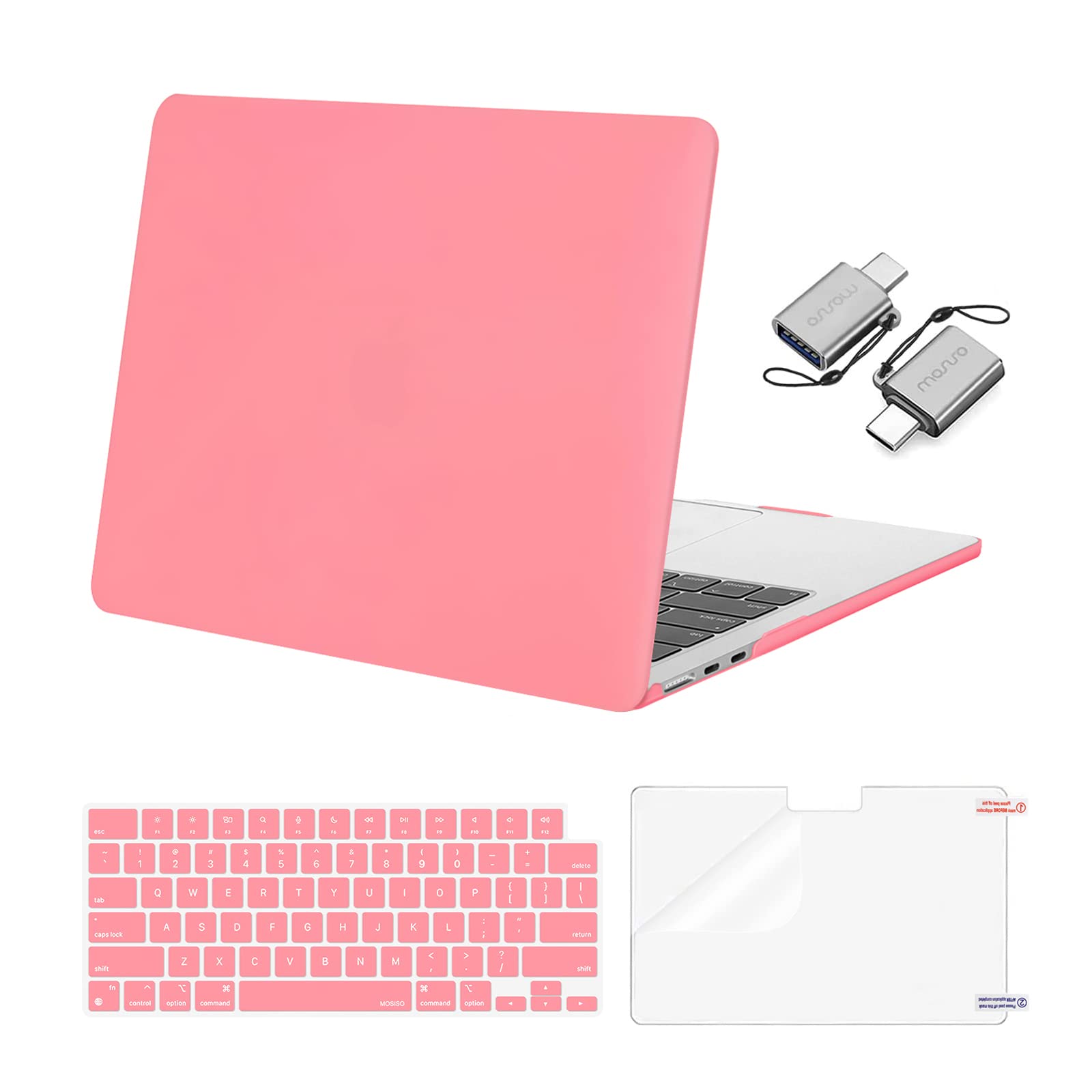 MOSISO Compatible with MacBook Air 13.6 inch Case 2022 2023 Release A2681 M2 Chip Liquid Retina Display Touch ID, Plastic Hard Case&Keyboard Skin&Screen Protector&Type C Adapter 2 Pack, Cherry Pink