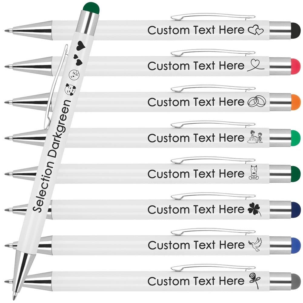 Juwelier Schönschmied Ballpoint Pen With Personalised Engraving | Promotional Ballpoint Pen WIth Custom Text| Writing & Touch Function | Rubberised Surface | Laser Engraving (Dark Green, 25 PCS)