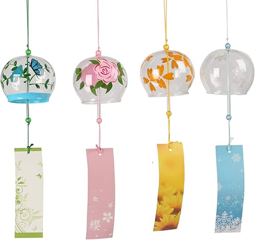 Miniatura 4 de Falytemow Campanas de viento japonesas, campanas de viento románticas de cerezas, hechas a mano, de cristal, estilo japonés, para regalo de