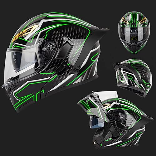 Miniatura 2 de Casco modular de motocicleta Bluetooth de cara completa, aprobado por DOT y ECE 22.05, verde, viseras dobles, abatible, Bluetooth integrado