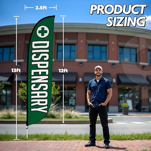 Miniatura 9 de LookOurWay Dispensario, Vape and Smoke Shop - Juego completo de bandera de plumas de 12 pies de alto, con postes y picos de tierra