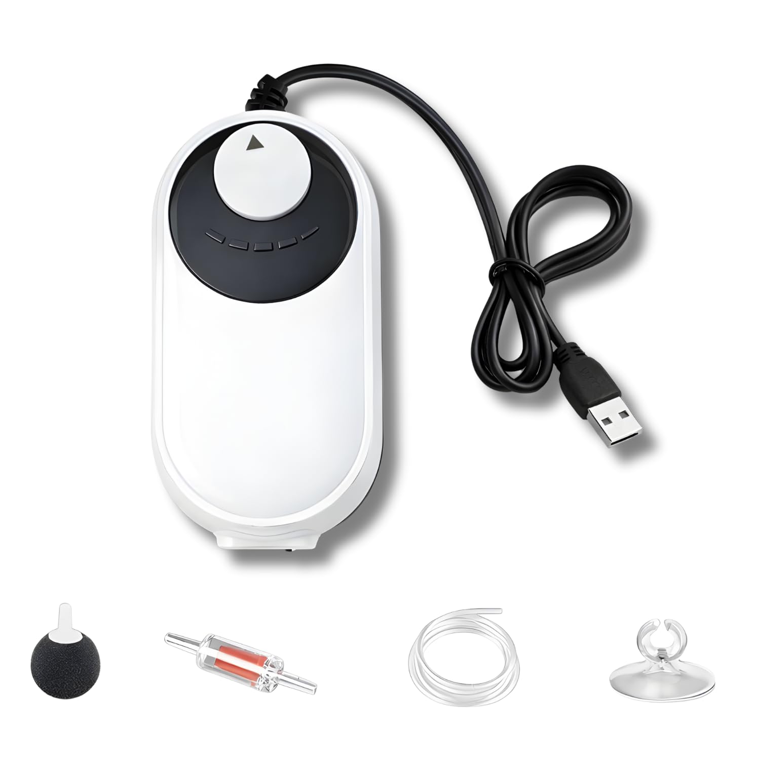 Compressor de Ar para Aquário USB 5W com 2 Saídas, Pressão Ajustável, IPX4, Silencioso e