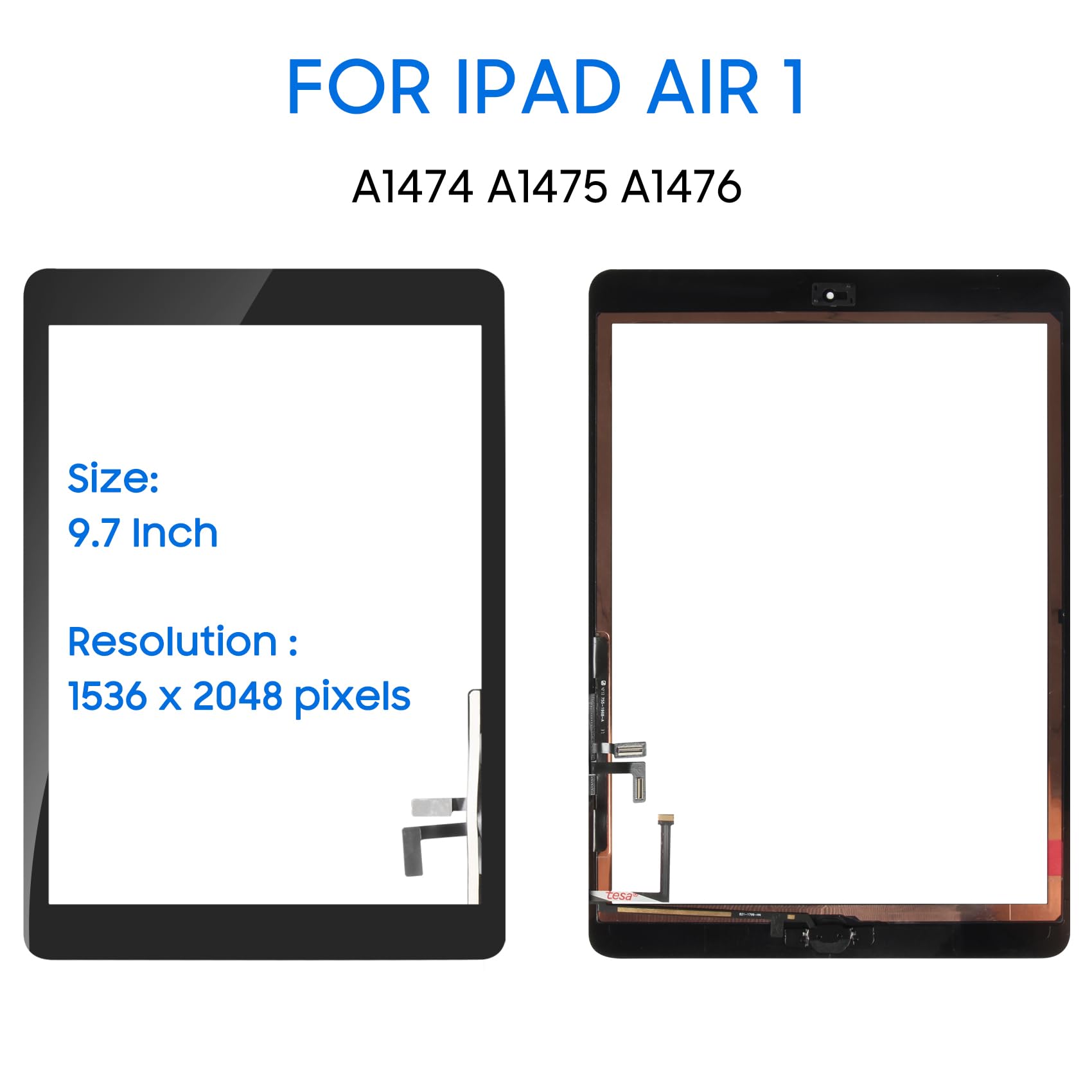 LADYSON Touchscreen per iPad Air 1 1st 9.7 2013 Digitizer Schermo per iPad 5 A1474 A1475 A1476 Touch Screen Sostituzione Kit de Riparazione con Home Buttone (Non LCD Display) (White)