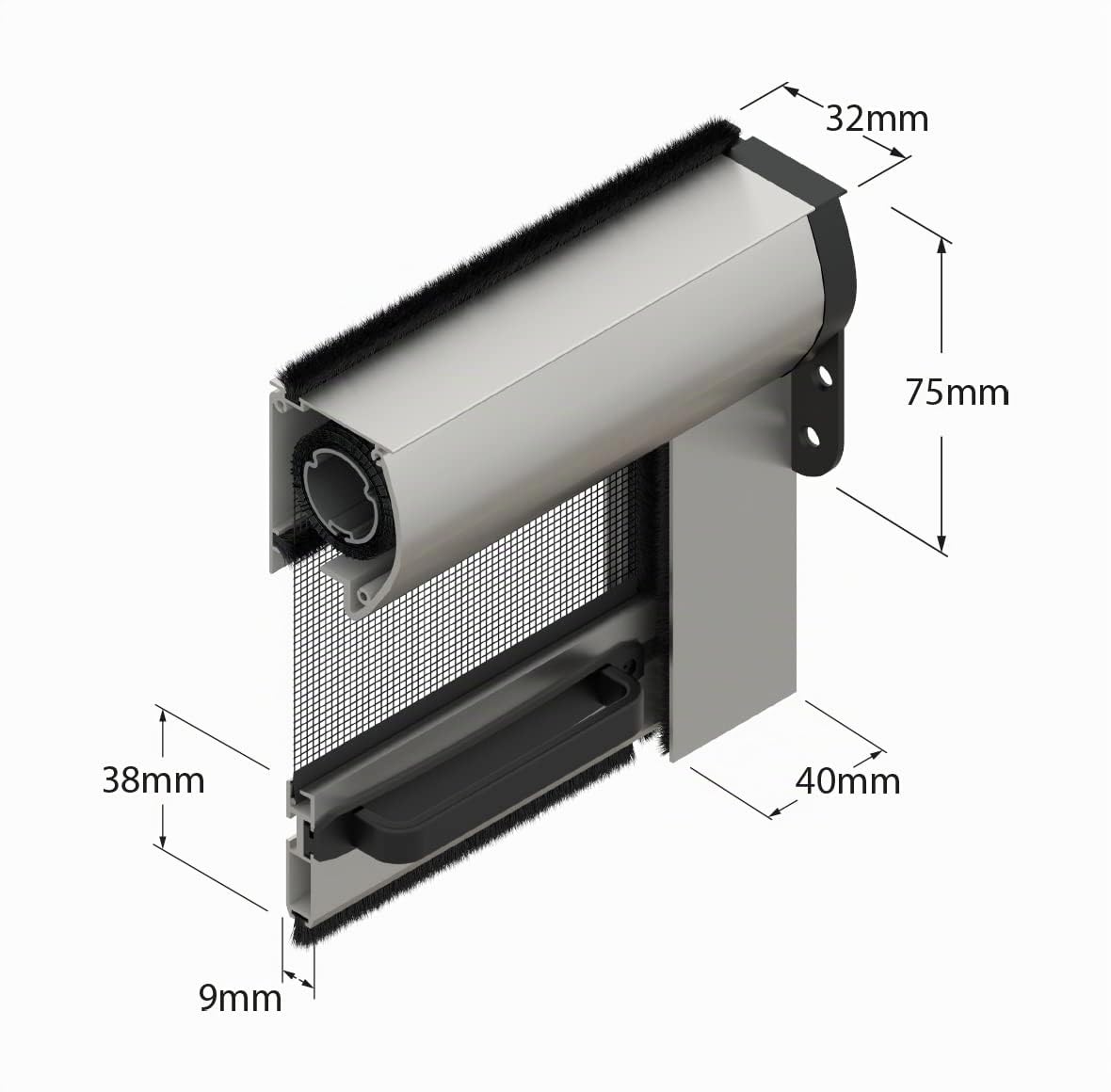 Zanzariera verticale per finestre 32 mm Mini ultra sottile su misura personalizzabile a rullo con molla telaio con profilo robusto e resistente in alluminio Made in Italy Noce Scuro