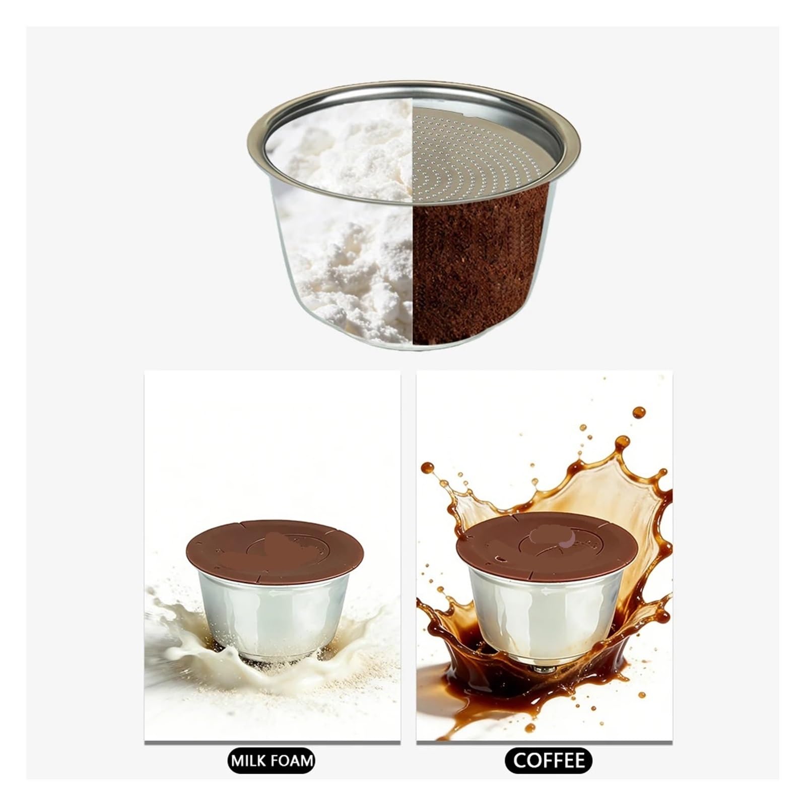 Emparejado Con Tapa De Silicona, Carcasa De Cápsula De Polvo Rellena, Compatible Con Dolce Gusto, Estuche De Doble Uso De Espuma De Leche Y Café De Acero Inoxidable