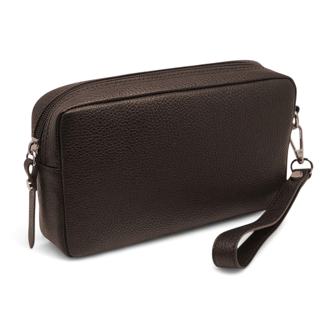 FAST WORLD SHOPPING Bolso de muñeca de piel auténtica, bolso de hombre con asa extraíble, riñonera de mano fabricada en Italia, bolsa con asa bajo los brazos, oficina, viaje casual, 22 x 12 x 5 cm