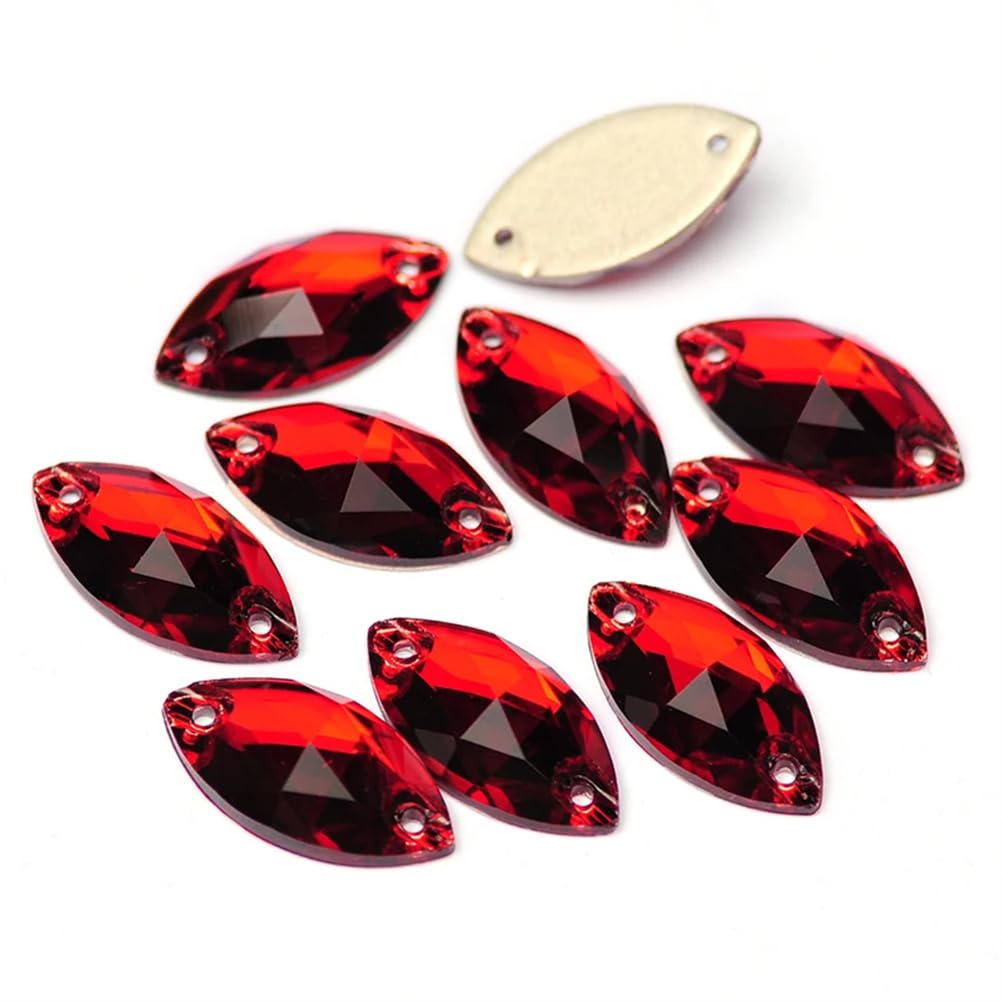Przezroczyste szkło, kryształowy kamień, Navette Płaskie szklane koraliki z tyłu, do szycia, kryształki, kamienie i kryształki(Fuchsia,6x12mm 144Pcs)