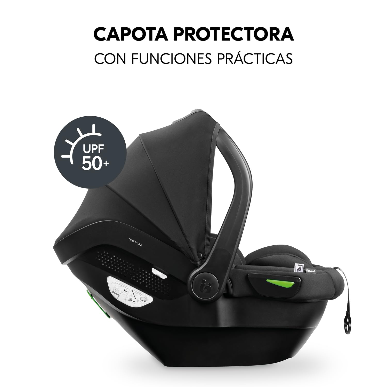 hauck Silla Coche Bebe Grupo 0 Drive N Care - Portabebés i-size con Reductor de Asiento Recien Nacidos - Arnés y Reposacabezas Ajustable - Apto desde el Nacimiento - Negro