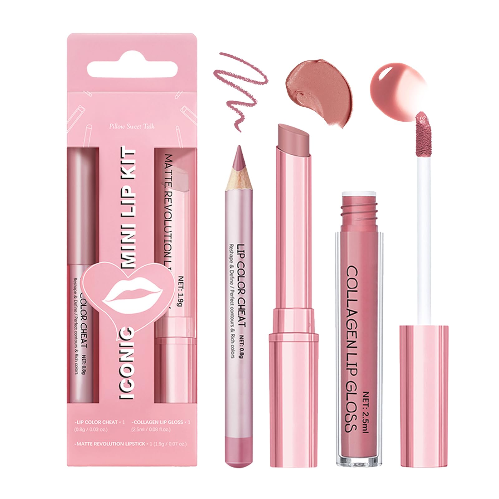 3PCS Matte Liquid Lipstick Long Lasting Tinted Lip Balm & Lip Liner Set, Hydrating Lip Stain Non-Sticky, Lip Gloss for Women, Waterproof Lipstick Makeup Pink 0.03 Fl Oz (Pack of 3)