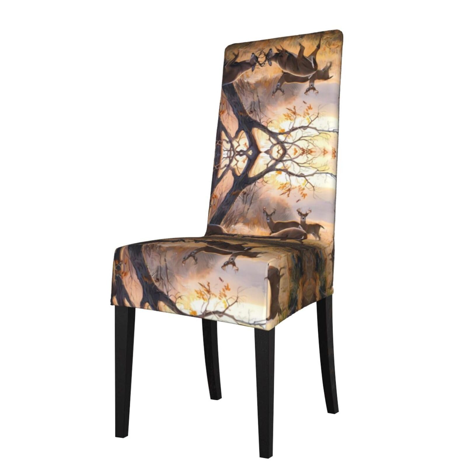 Yyhwhjde Black Deer Hunting Prints Dining Chair Throw Covers - Stretchable Spandex Slipcovers For Chair Protection & Refreshing Your Dining Room