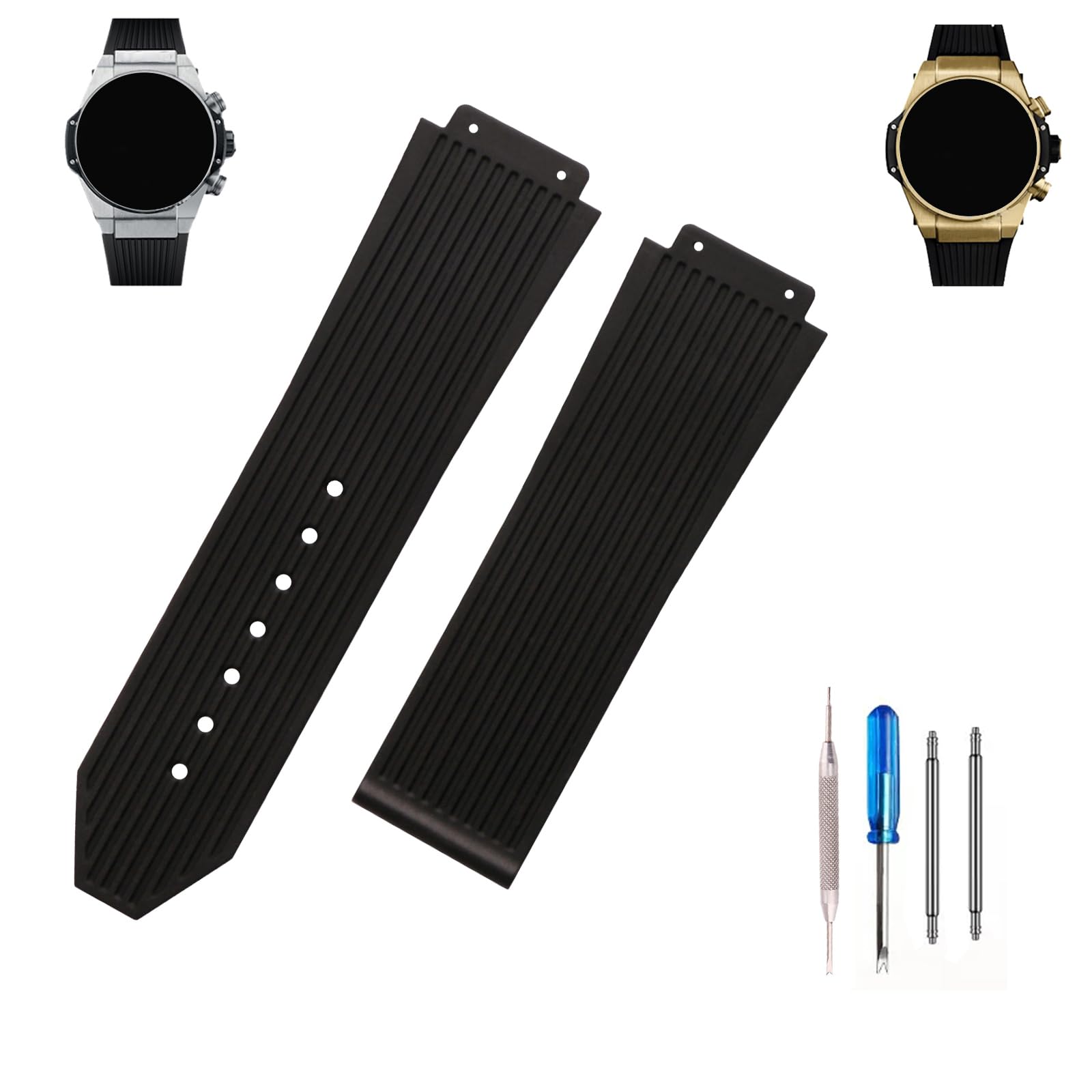 Big Bang Rubber 25mm Silicone Watch Bands Replacement Fit for Hublot 19mm*25mm*22mm Big Bang Watch Strap Wirstband(without metal buckle) For Men and Women