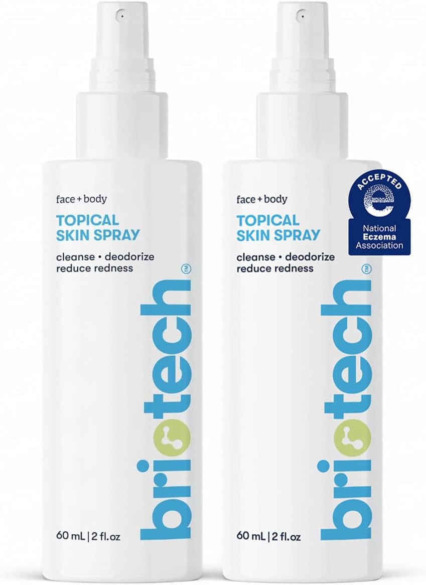 BRIOTECH Topical Skin Spray, Hypochlorous Acid Spray for Sensitive Skin, HOCl Facial Mist, Full Body Support Against Irritation, Calm Redness, Soothe Foot & Scalp, 2 oz Travel Size (2 Pack)