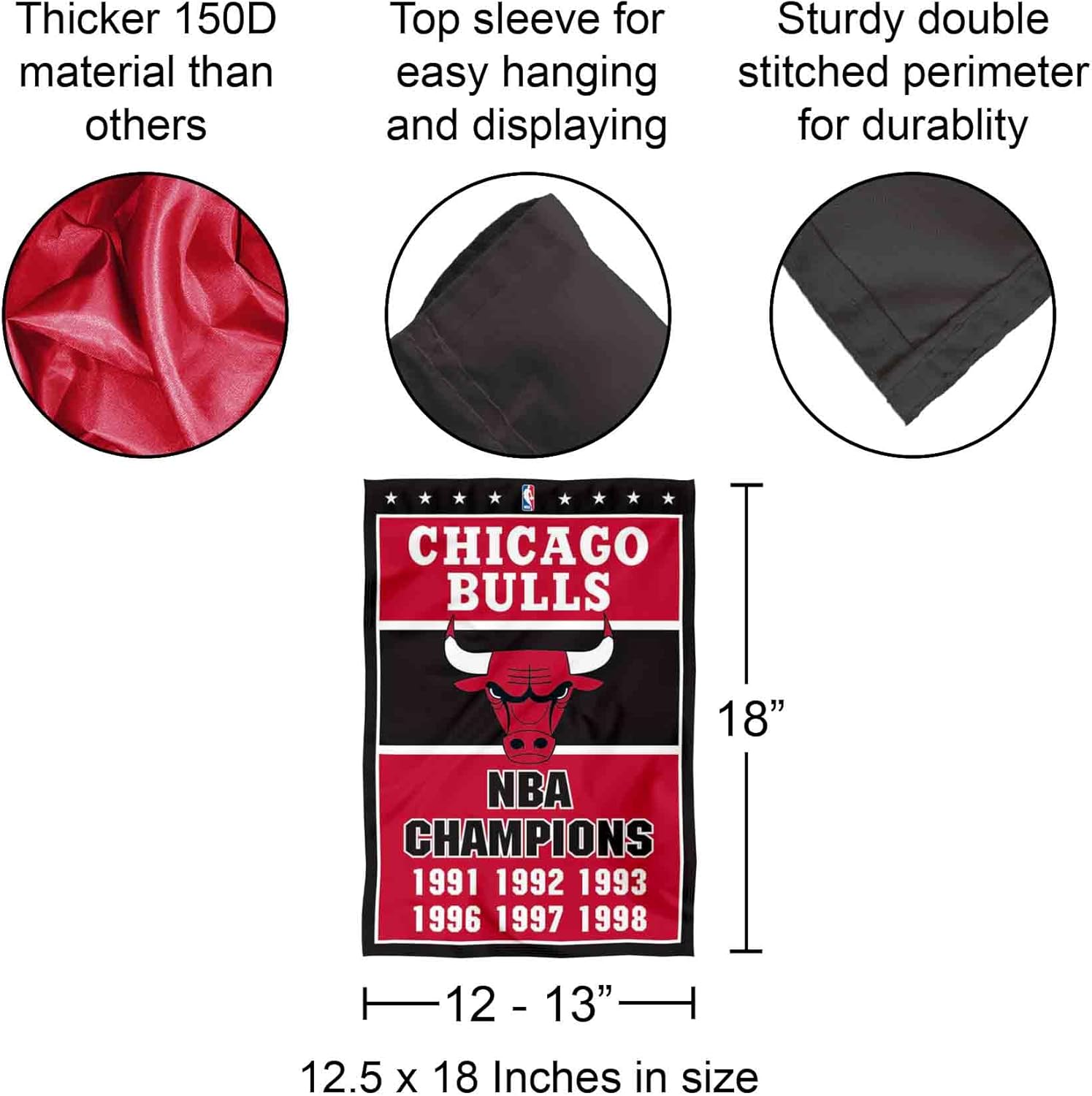 Chicago Bulls 6 Time NBA Champions Double Sided Garden Flag - Image 3
