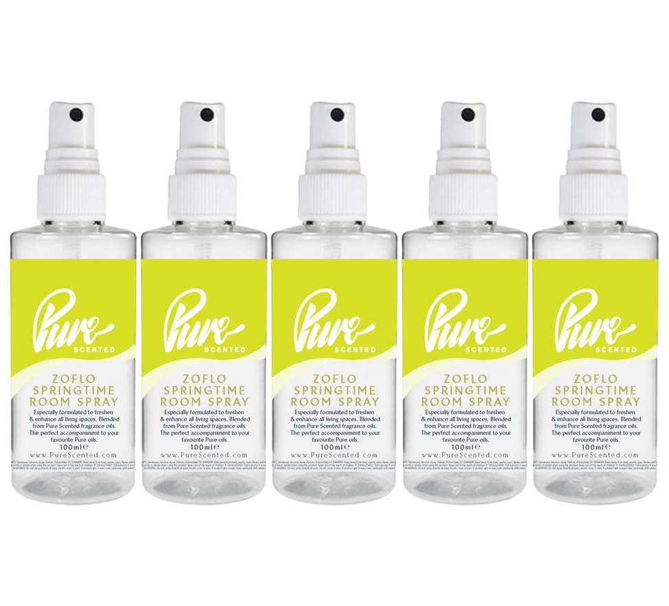 Pure Scented 500ml Room & Fabric Sprays 5 x 100ml Suitable For Home, Car, Caravan, Work, Gym Bags, Odour Eliminators (5 x 100ml, Zoflo Springtime)