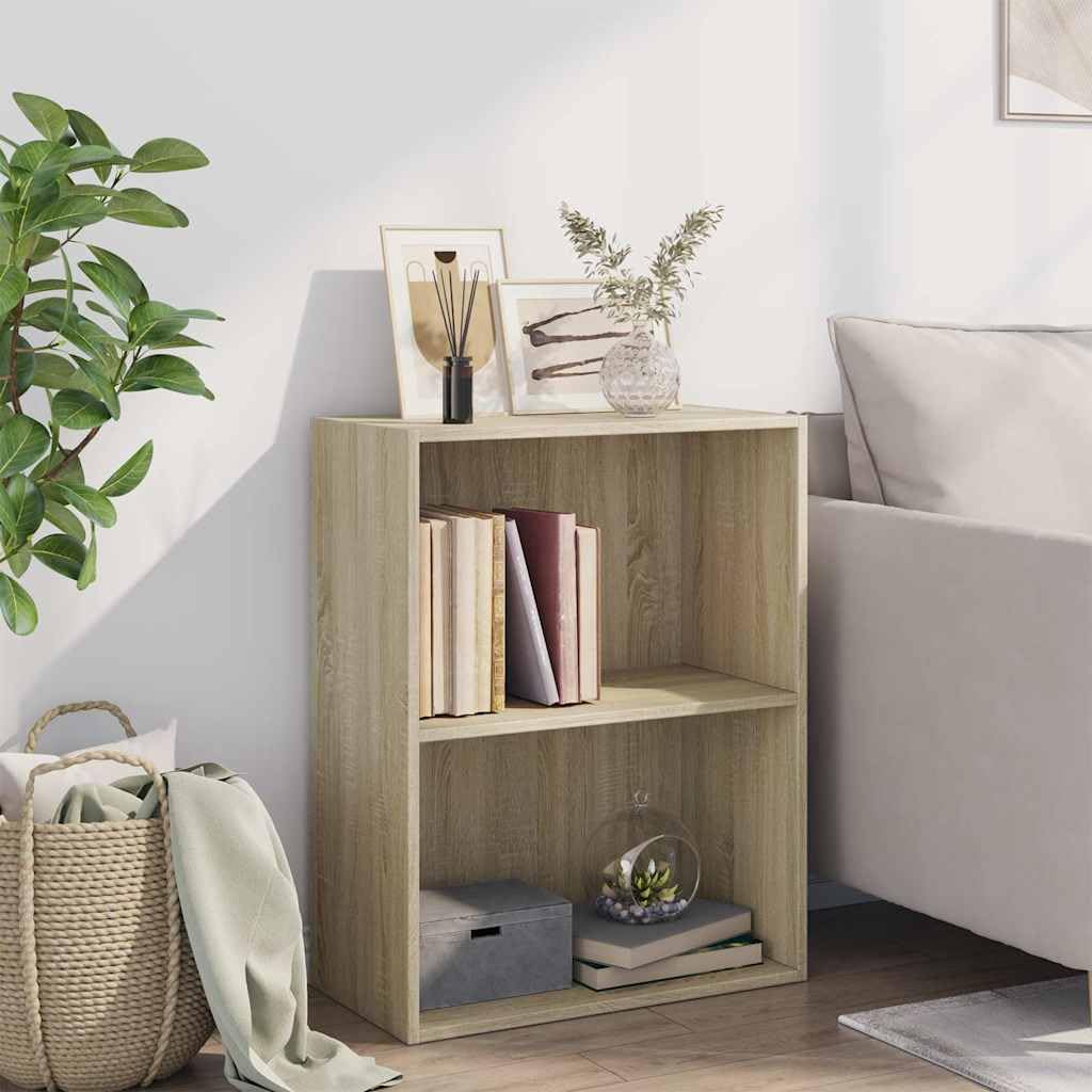 Bücherregal 2 Fächer Sonoma-Eiche Holzwerkstoff 60x30x76,5 cm Standregal mit Stauraum für Bücher, Ablage, Büro und Wohnzimmer als praktisches Regalsystem