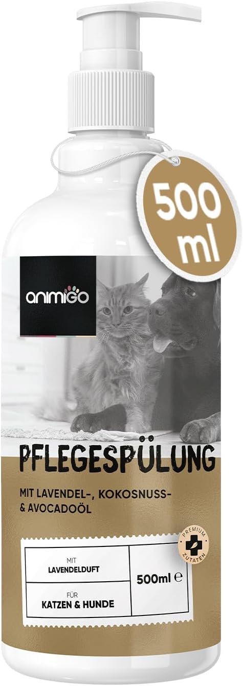Animigo Pflegespülung für Katzen und Hunde – für weiches, glänzendes Fell – natürliche Inhaltsstoffe einschließlich Aloe Vera, Hafer und Sheabutter – tropischer Sorbet-Duft – 17 fl oz/502 ml