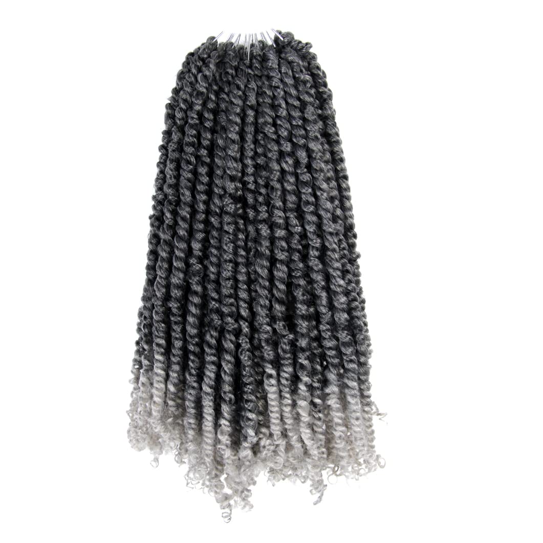 BOHOBABE Pre-twisted Passion Twist Crochet Hair 16 Inch Short Ombre Gray Pre-looped Crochet Passion Twist Braiding Hair 8 Packs (T1B/grey)