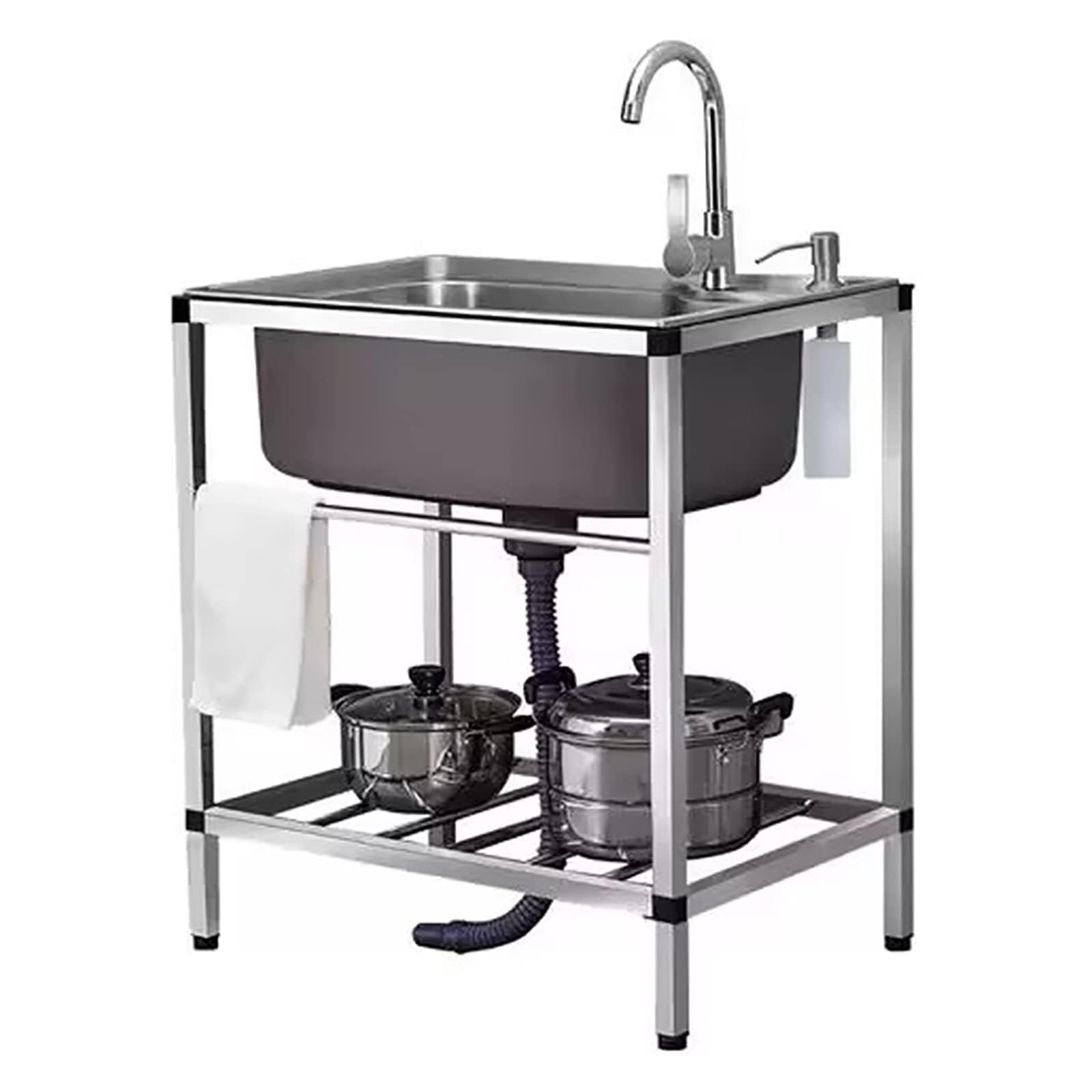 Évier de préparation pour cuisine et restauration avec bac simple inox et pieds stables