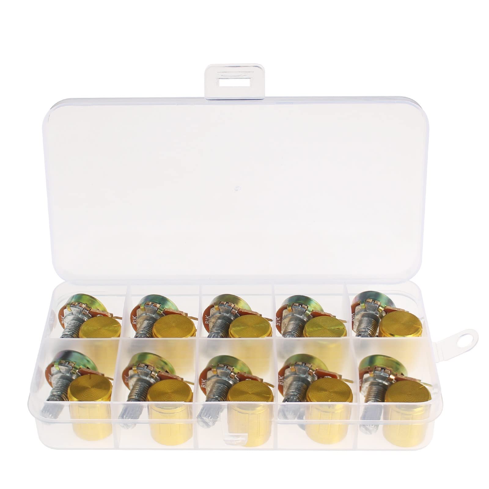 Confezione da 10 potenziometri WH148 con pomello in lega di alluminio dorato, 15 mm, 3 pin, 5 K, 10 K, 20 K, 50 K, 100 K, 250 K, 1 m, kit potenziometro (5 K Ohm)