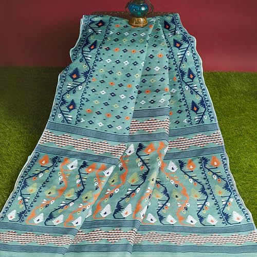 Image of Mayabi Women's Dhakai Jamdani Cotton Silk Saree Traditional Bengali Tant Korat Work, Without Blouse Piece