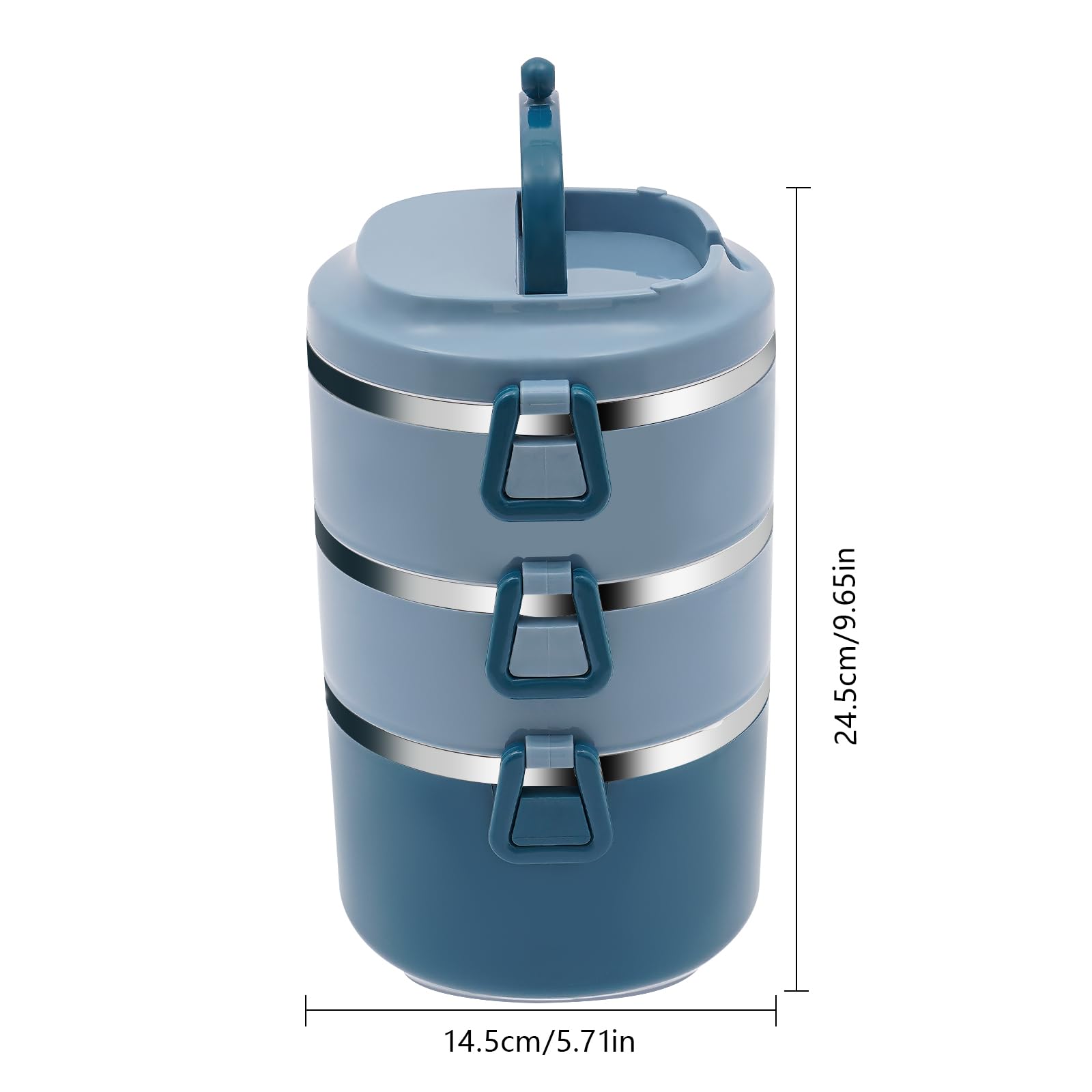 Boîte à déjeuner à 3 étages empilable Bento - 2400 ml - En acier inoxydable - Grande boîte à bento pour la maison, le travail, le bureau et l'école - Bleu