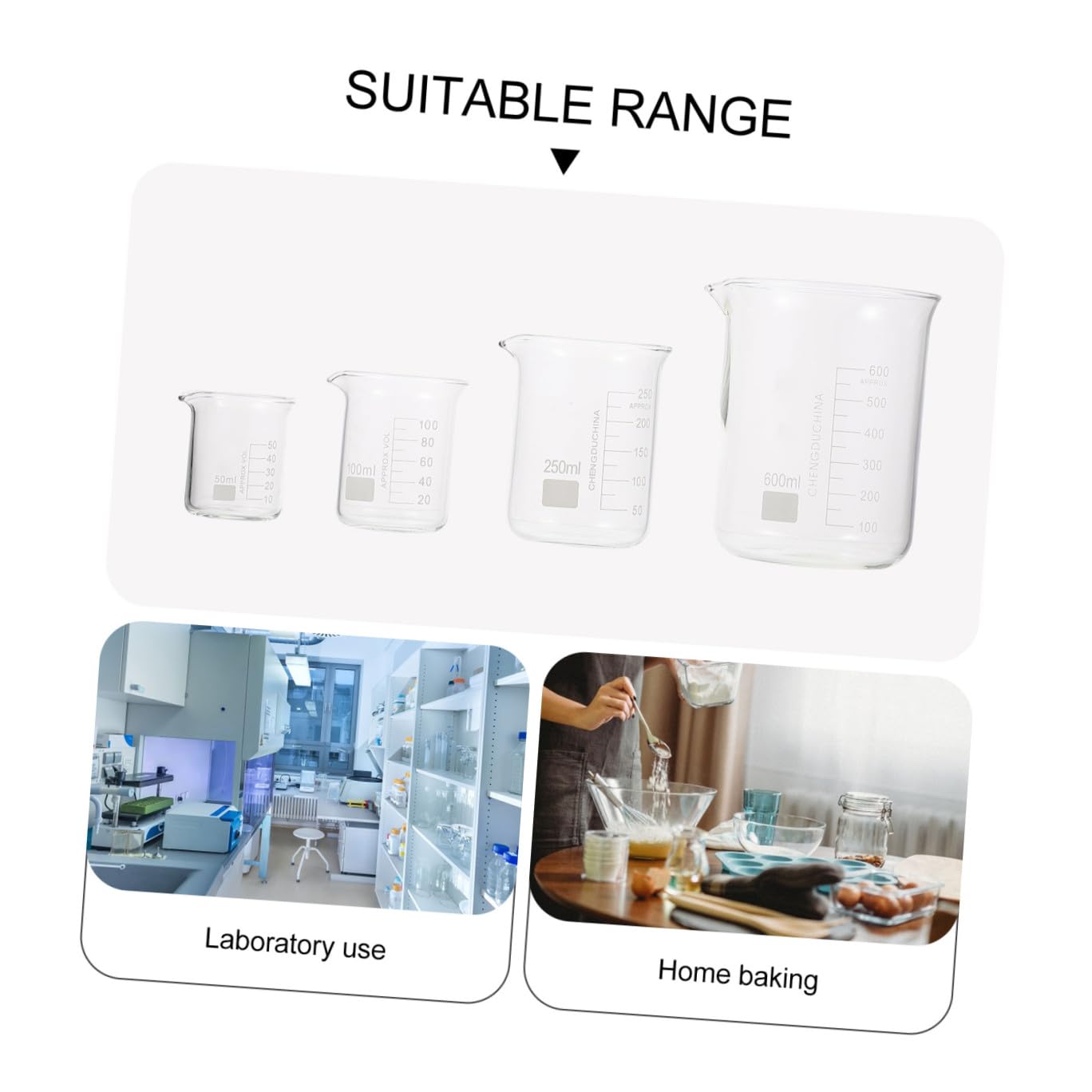 4 Pcs Béchers en Verre Borosilicate, Tasses à Mesurer Graduées pour Liquides, Précision Élevée, Résistants la Chaleur, Maison Pâtisserie
