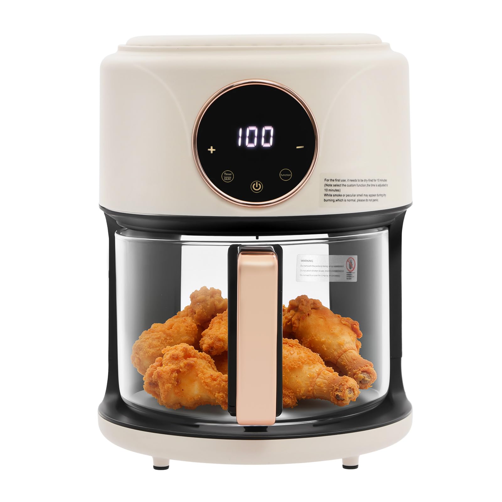 1200W PP Air Fryer 4 44Qt Stainless Steel Tabletop Glass Basket with Touchscreen Digital Display 60 Min Timer