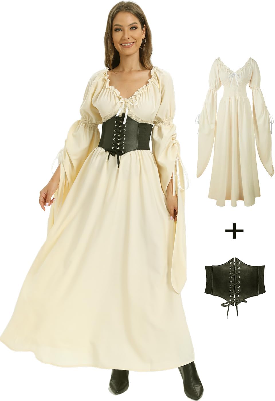 Halloween Renaissance Witch Dress for Women, Victorian Vintage Medieval Pirate Peasant Gothic Fairy Cosplay Costumes