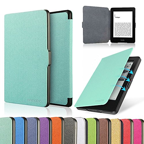 HAOCOO Ultra Slim Leather Smart Case Cover Build in Magnetic [Auto Sleep/Wake] Function for All-New Kindle Paperwhite 2012, 2013, 2015 Versions (Not fit All-New Paperwhite 10th Generation)(Aqua)