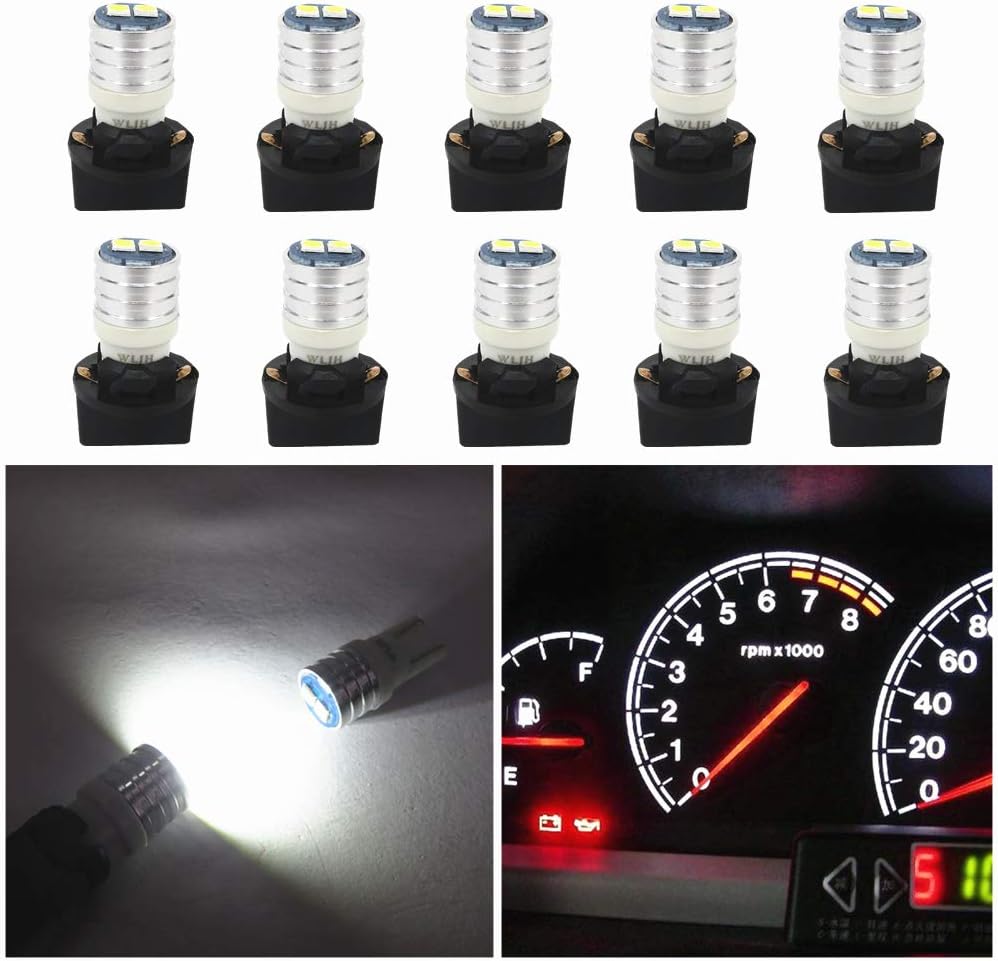 WLJH White T10 Led Dash Bulbs Pc195 Pc194 Pc168 Led Bulb Dashboard Gauge Instrument Cluster Panel Light Twist Locks Socket 3030 SMD Super Bright 10Pack